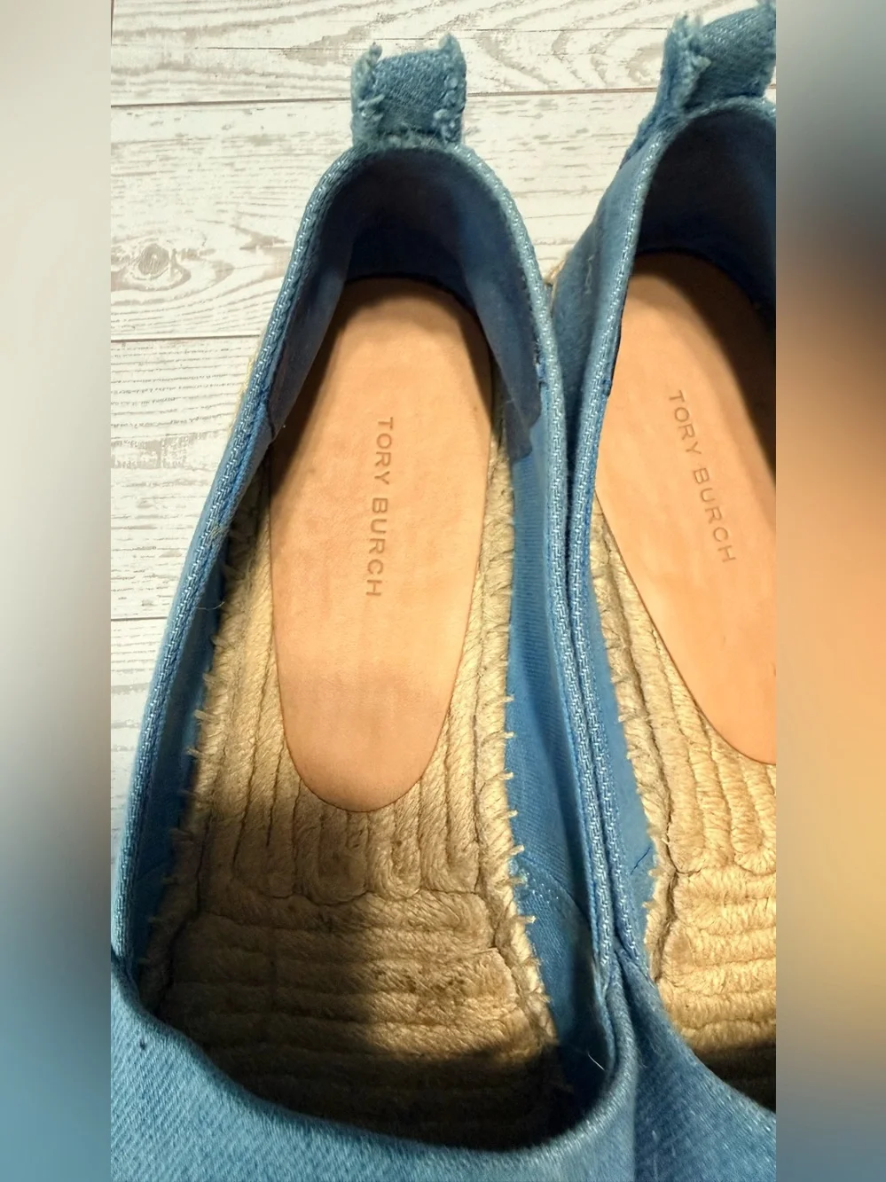 Tory Burch Denim Blue Logo Espadrille Flats